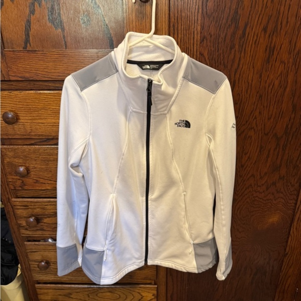 The North Face Zip Front Fleece Jacket White Gray Womens